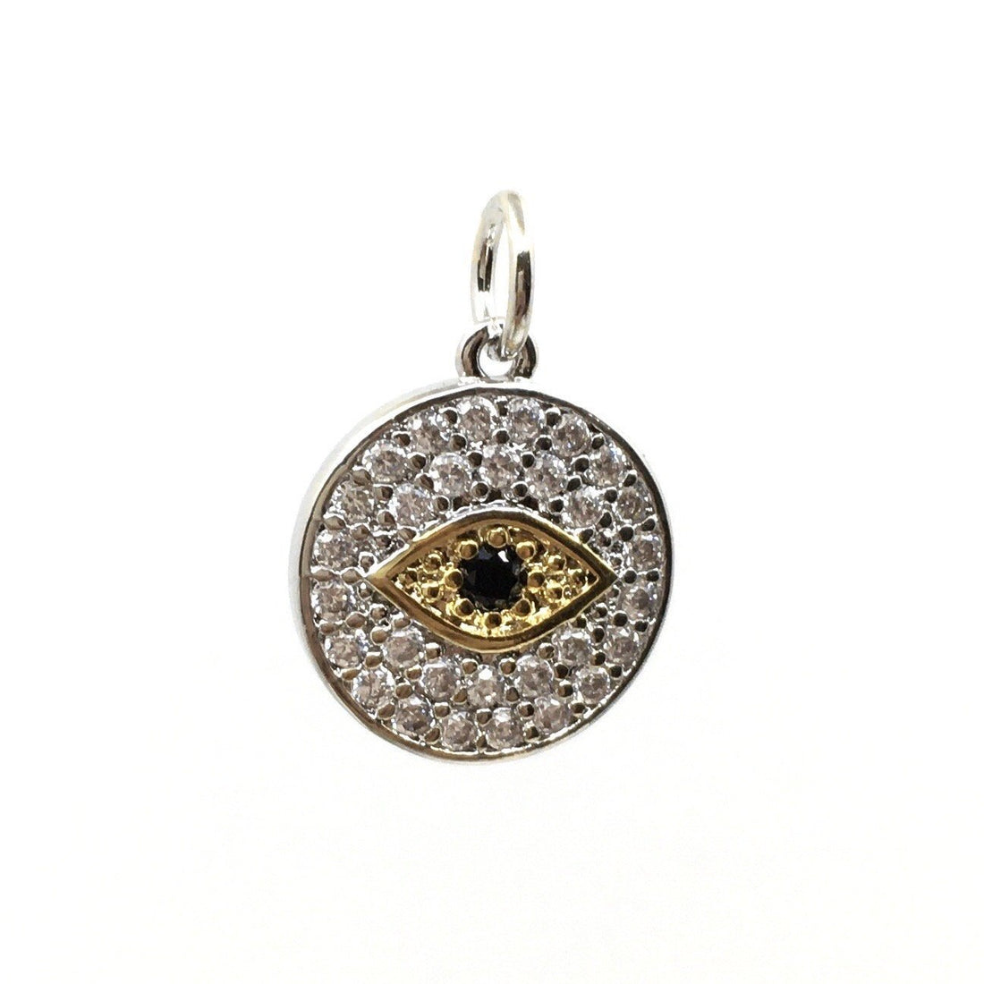 Round Rhodium Brass Evil Eye Charm | Bellaire Wholesale