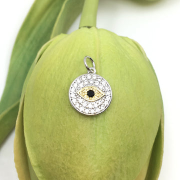 Round Rhodium Brass Evil Eye Charm | Bellaire Wholesale