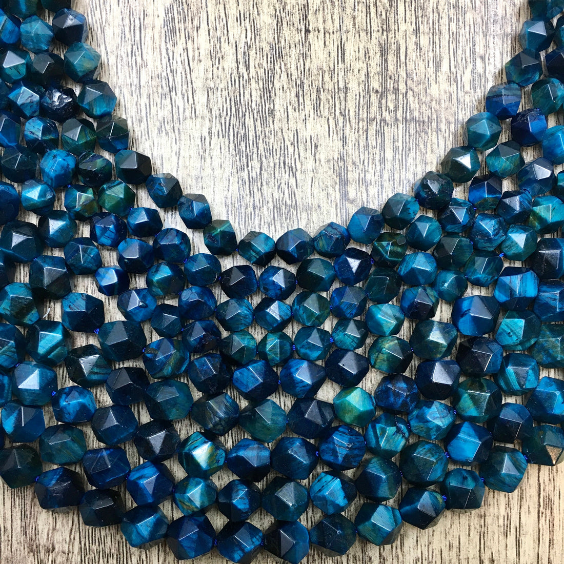Teal Blue Tiger-eye dyed Diamond Cut Faceted beads | Bellaire Wholesale