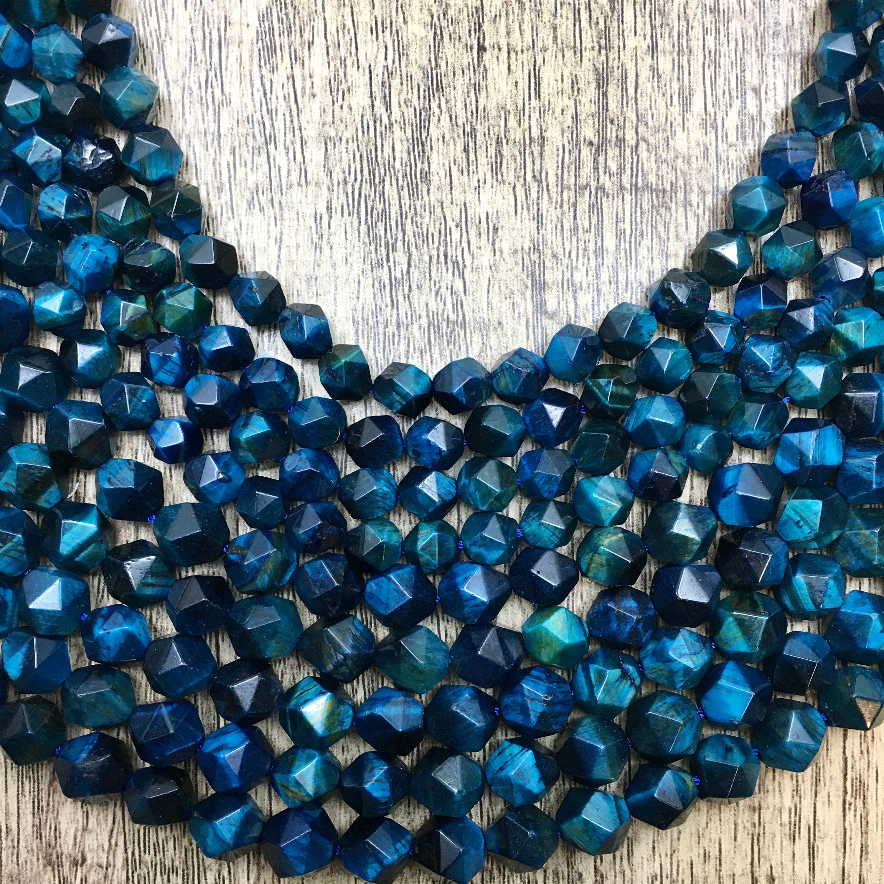 Teal Blue Tiger-eye dyed Diamond Cut Faceted beads | Bellaire Wholesale