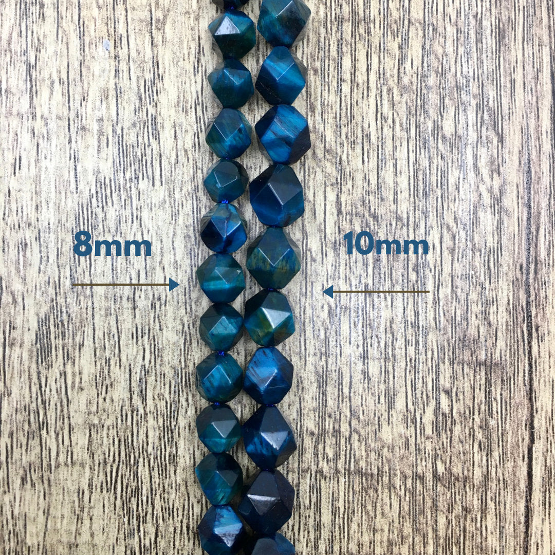Teal Blue Tiger-eye dyed Diamond Cut Faceted beads | Bellaire Wholesale