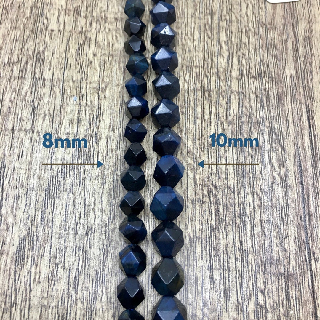 Dark Blue Tiger-eye dyed Diamond Cut Faceted beads | Bellaire Wholesale