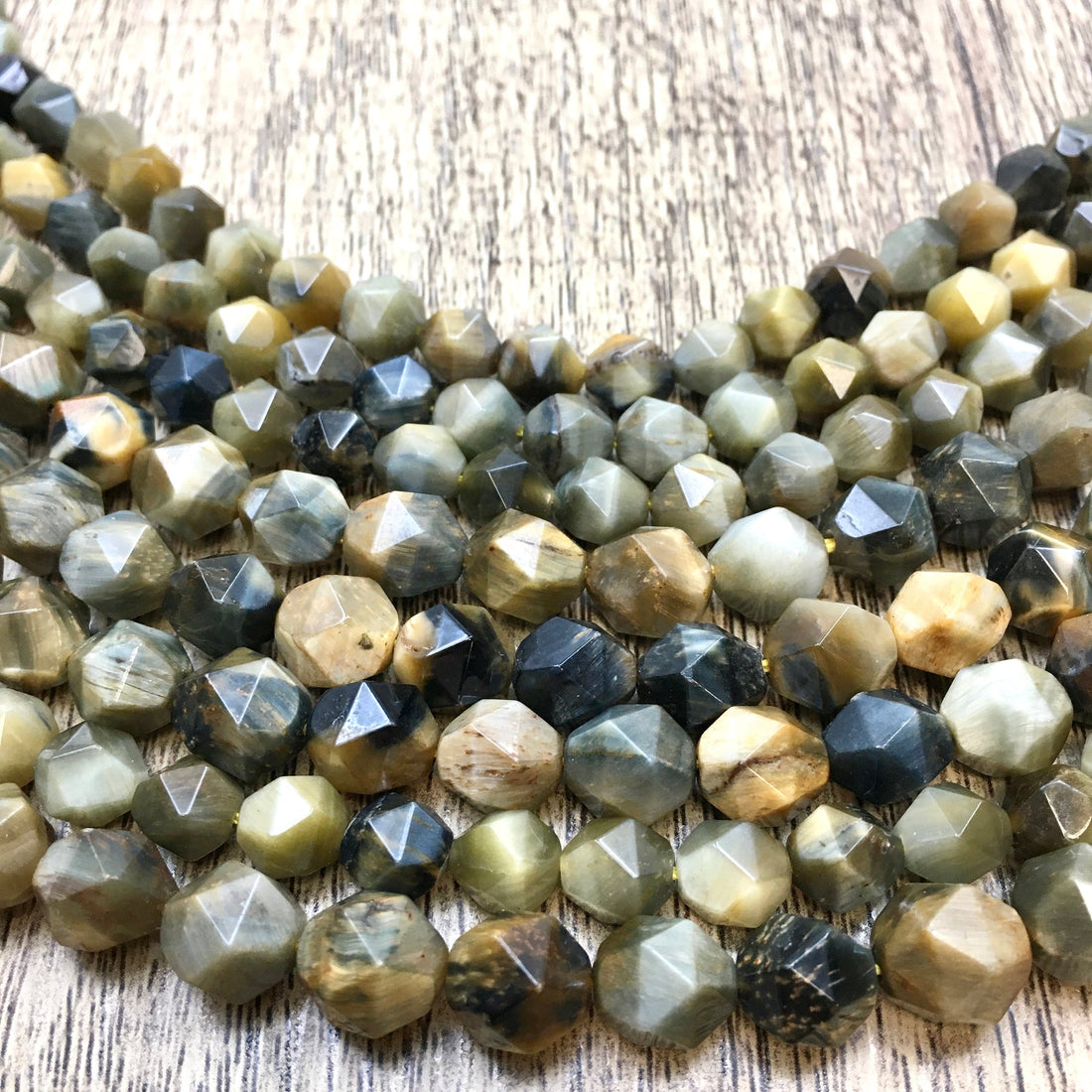 Gold & Gray Tiger Eye diamond cut shape beads | Bellaire Wholesale