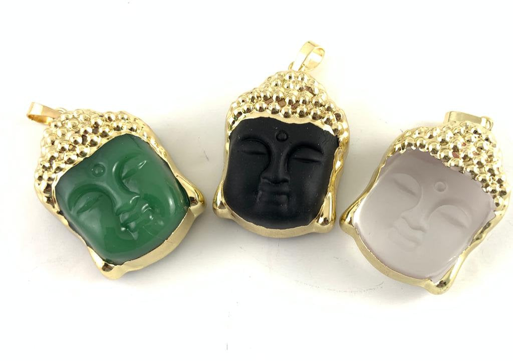 Buddha Head Frosted Glass Pendant with gold plated | Bellaire Wholesale