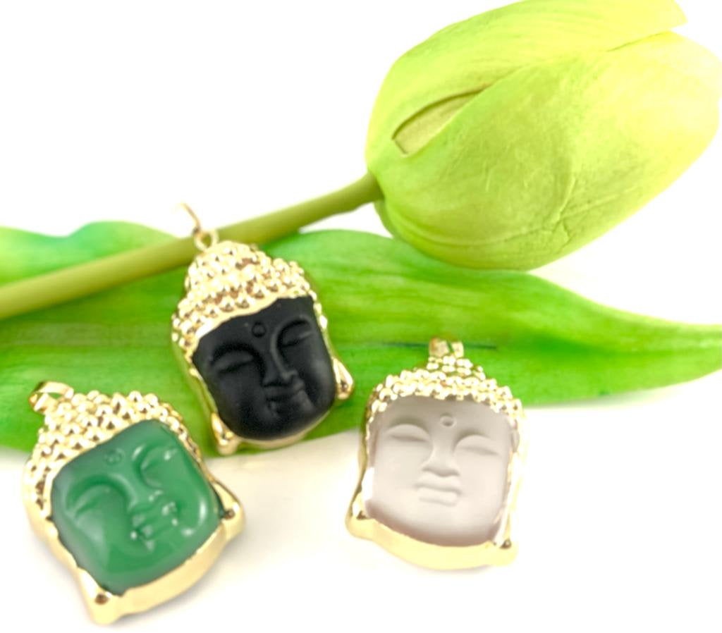 Buddha Head Frosted Glass Pendant with gold plated | Bellaire Wholesale