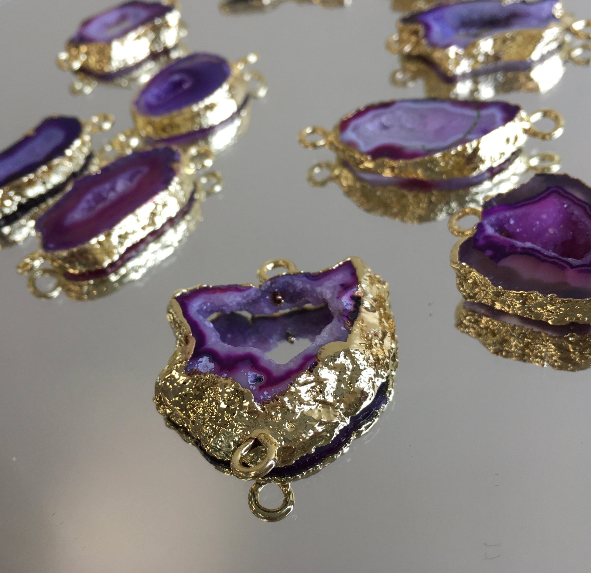 Purple Natural Druzy Agate Slice Connectors | Bellaire Wholesale