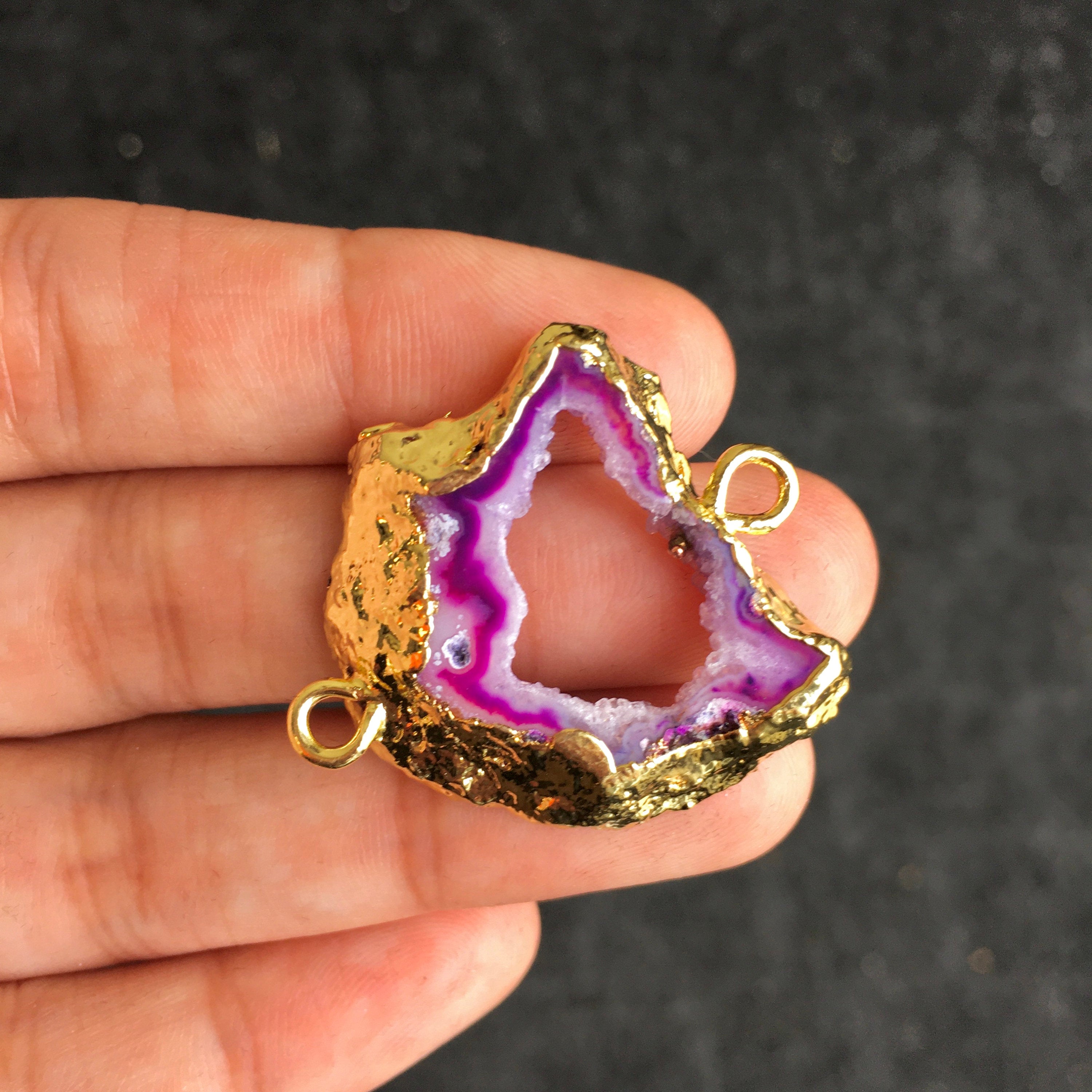 Purple Natural Druzy Agate Slice Connectors | Bellaire Wholesale