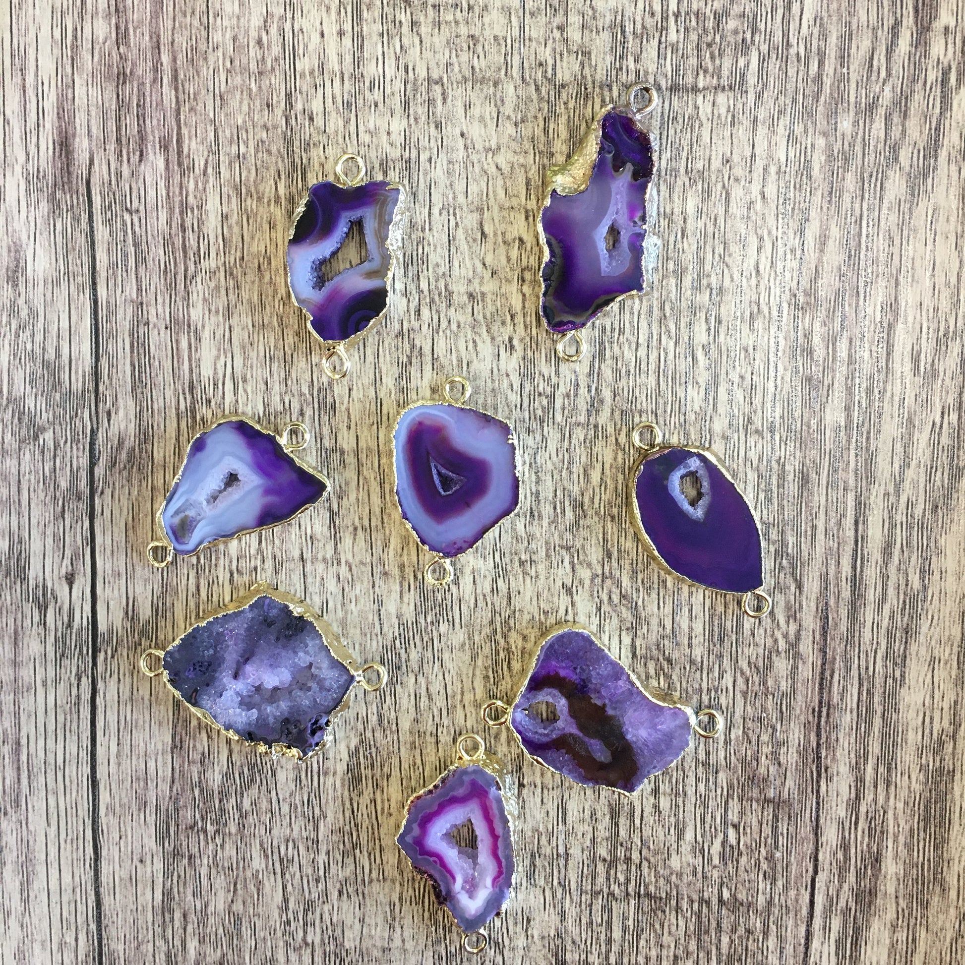 Purple Natural Druzy Agate Slice Connectors | Bellaire Wholesale