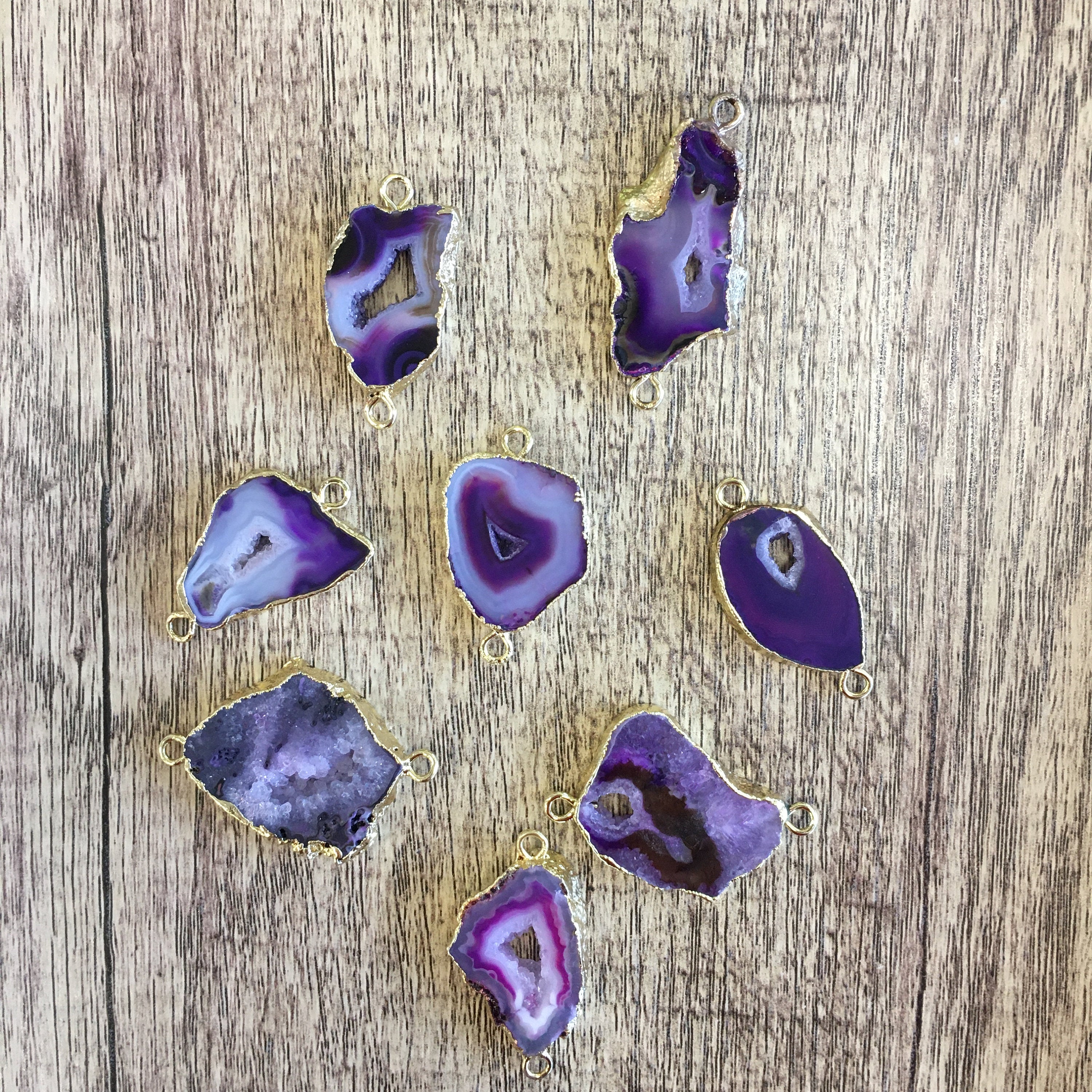 Purple Natural Druzy Agate Slice Connectors | Bellaire Wholesale