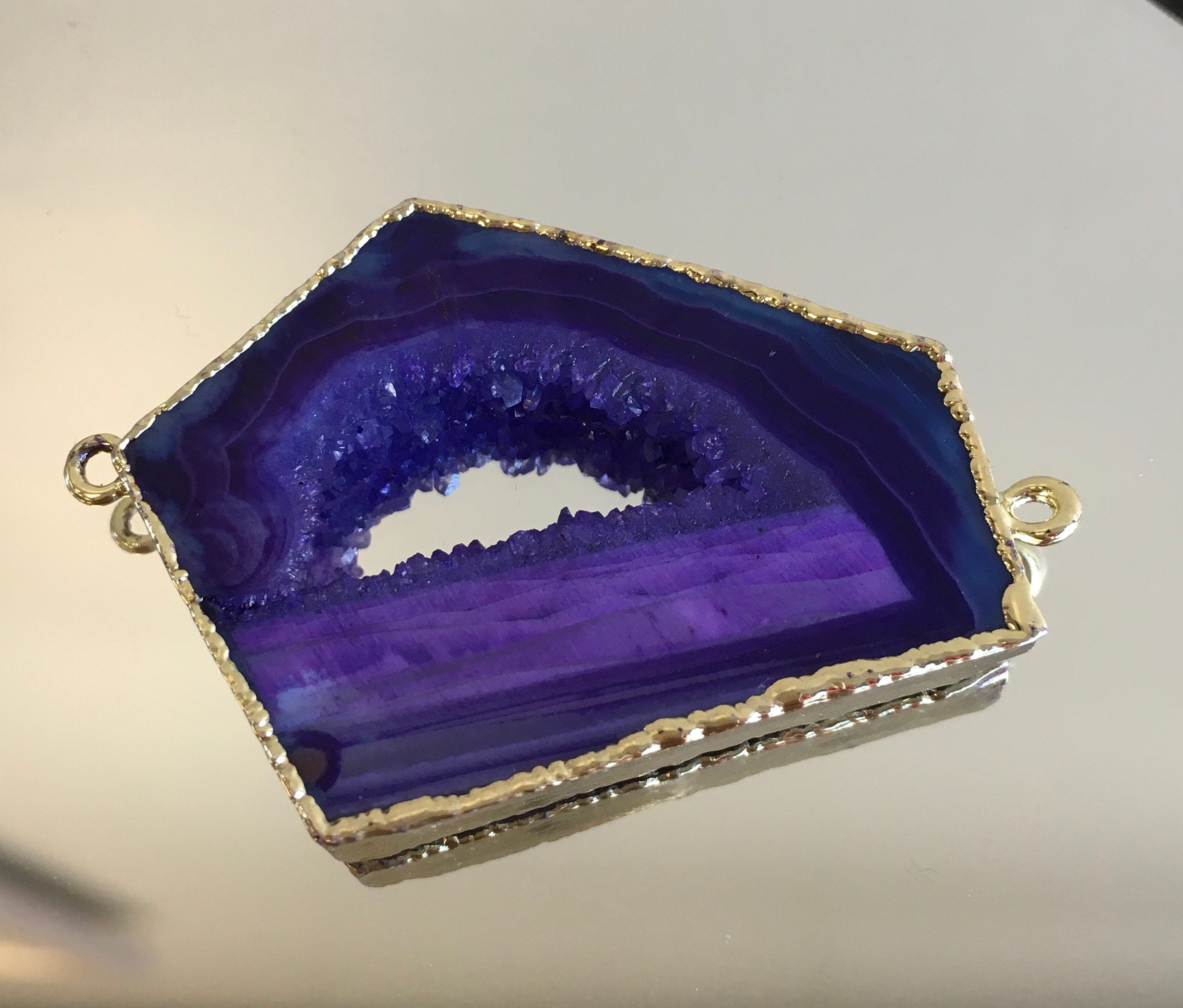 Purple Natural Druzy Agate Slice Connectors | Bellaire Wholesale