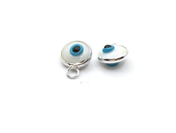 2Pcs Round Silver Plated White Evil Eye Charm | Bellaire Wholesale