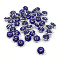 2Pcs Round Silver Plated Blue Evil Eye Charm | Bellaire Wholesale