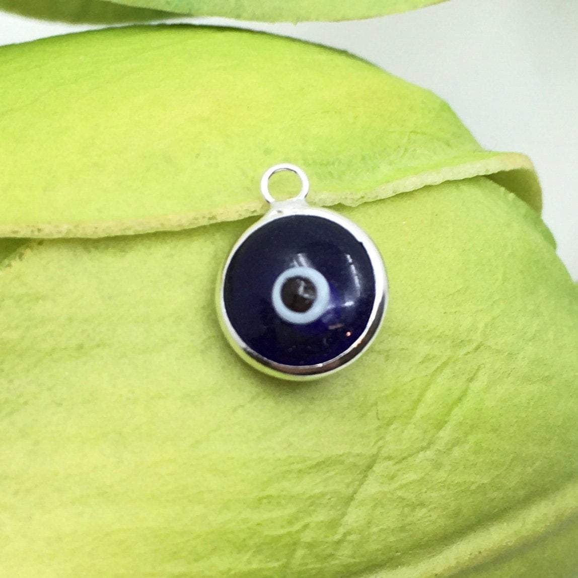 2Pcs Round Silver Plated Blue Evil Eye Charm | Bellaire Wholesale