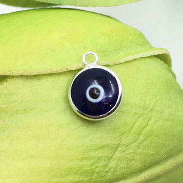 2Pcs Round Silver Plated Blue Evil Eye Charm | Bellaire Wholesale