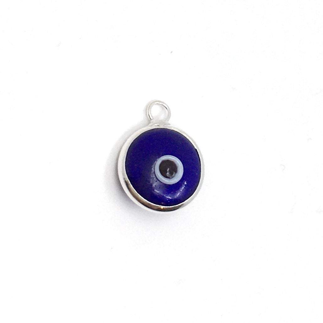 2Pcs Round Silver Plated Blue Evil Eye Charm | Bellaire Wholesale
