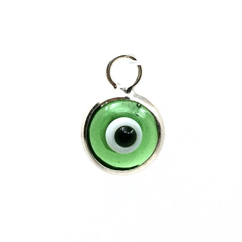 2Pcs Round Silver Plated Green Evil Eye Charm | Bellaire Wholesale