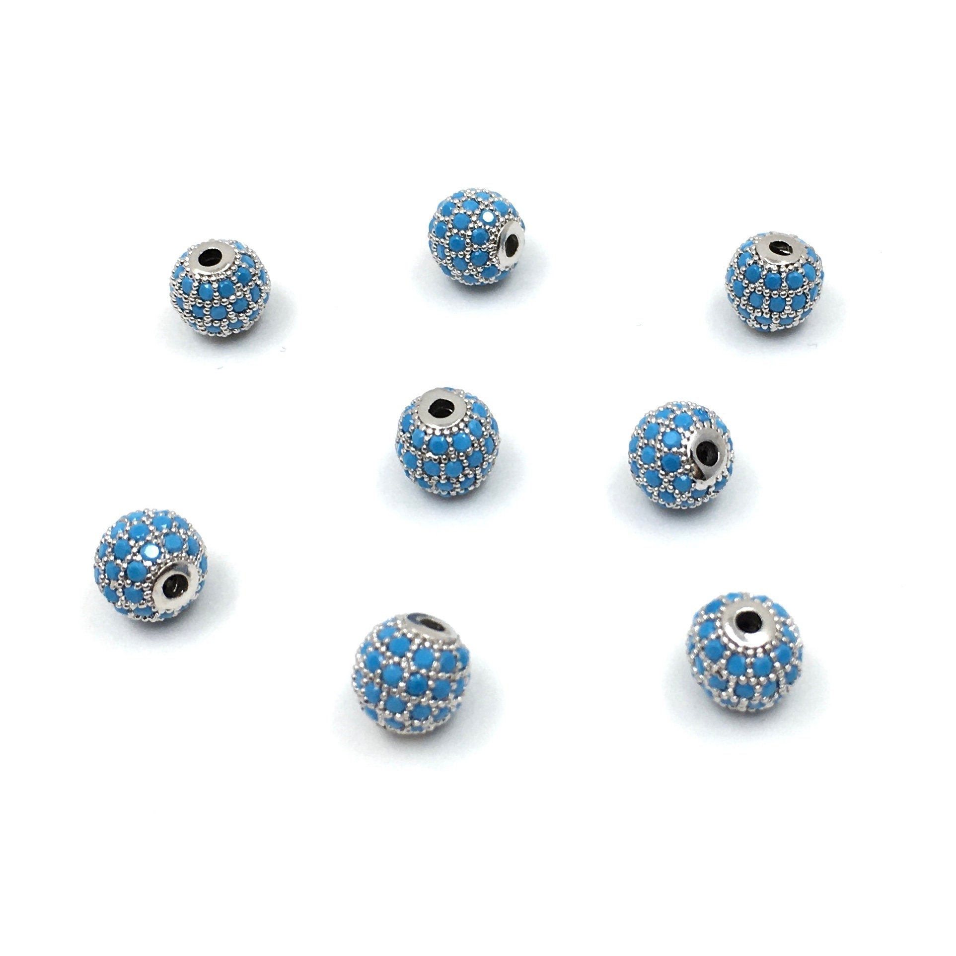 Rhodium plated Bead with Turquoise CZ pave | Bellaire Wholesale