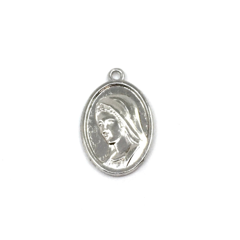 Mother Mary with Saint  2 sided Rhodium Charm | Bellaire Wholesale