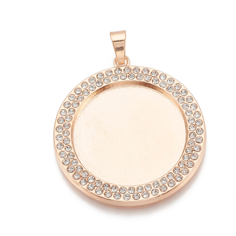 Round Rose Gold Rhinestone Photo frame Pendant | Bellaire Wholesale