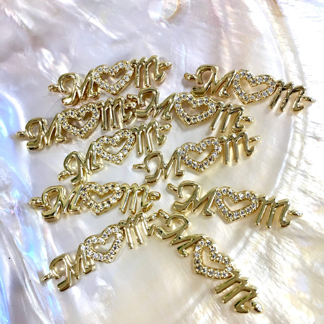18k Gold Plated Brass letter MOM Connector | Bellaire Wholesale