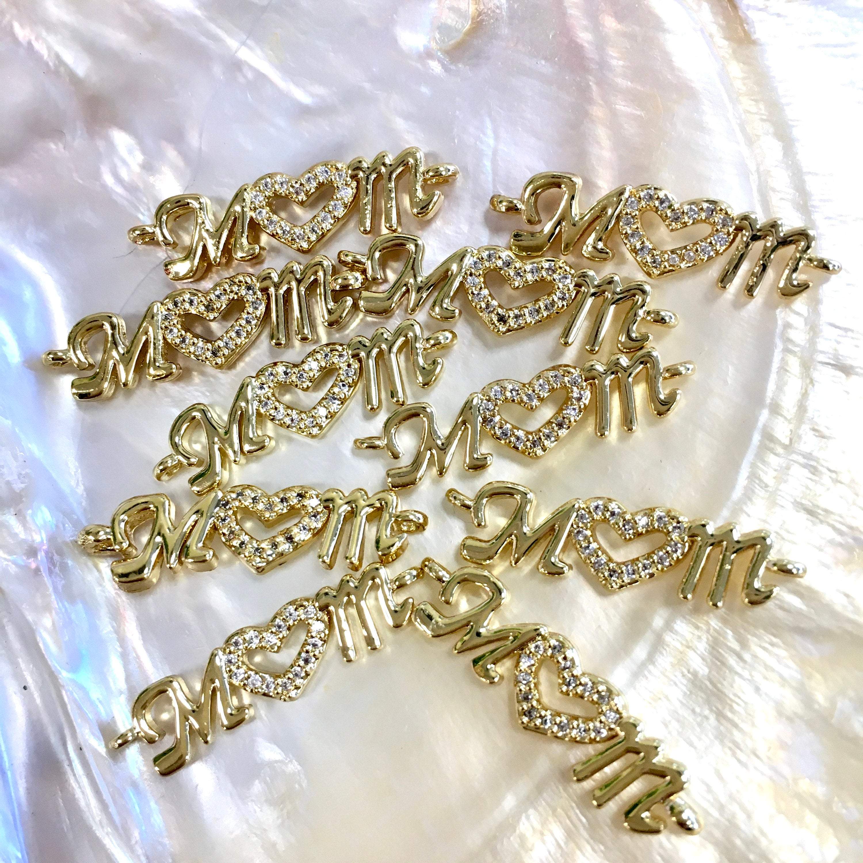 18k Gold Plated Brass letter MOM Connector | Bellaire Wholesale