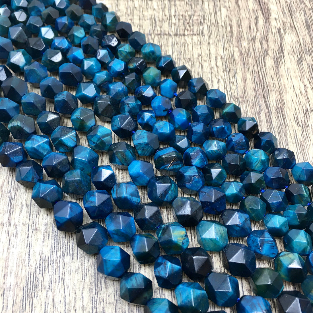 Teal Blue Tiger-eye dyed Diamond Cut Faceted beads | Bellaire Wholesale