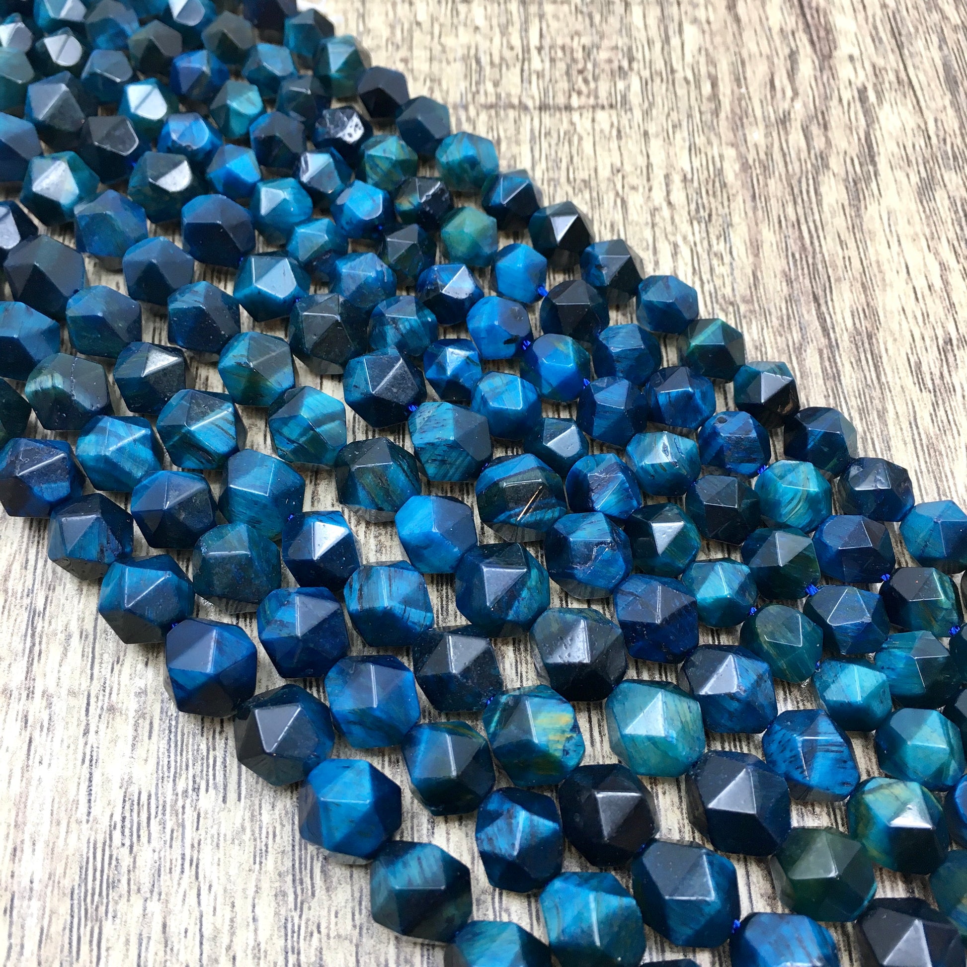 Teal Blue Tiger-eye dyed Diamond Cut Faceted beads | Bellaire Wholesale