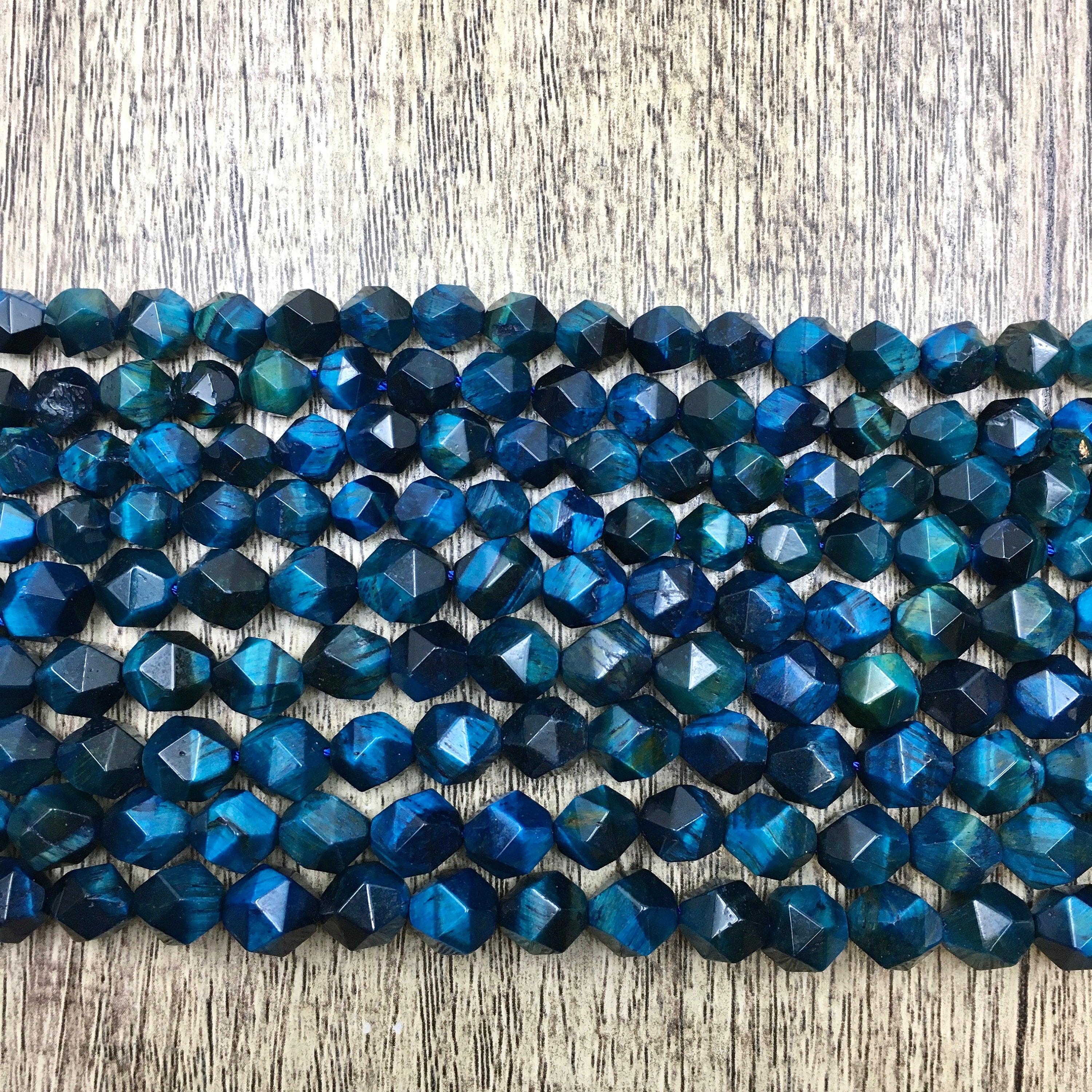 Teal Blue Tiger-eye dyed Diamond Cut Faceted beads | Bellaire Wholesale