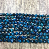 Teal Blue Tiger-eye dyed Diamond Cut Faceted beads | Bellaire Wholesale