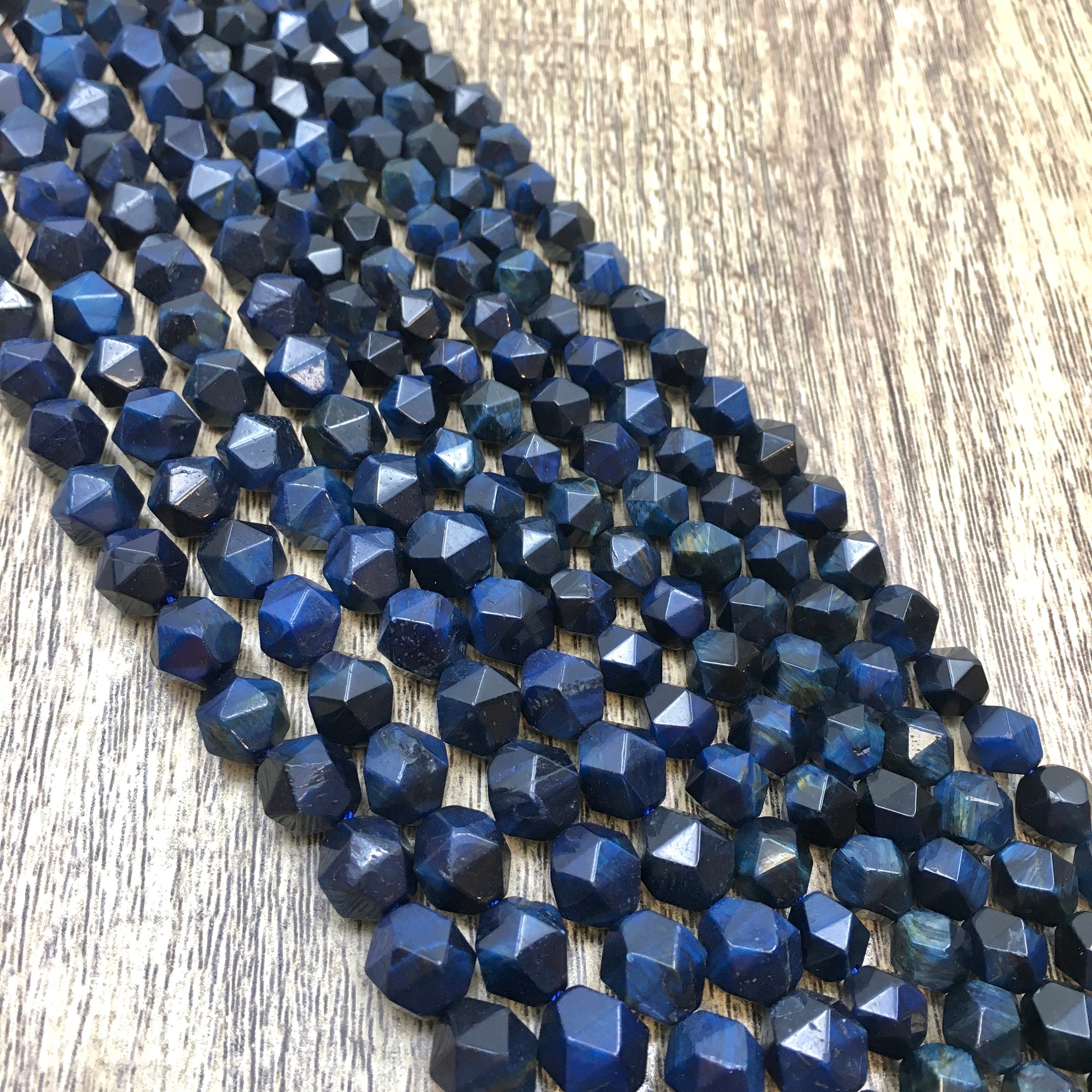Dark Blue Tiger-eye dyed Diamond Cut Faceted beads | Bellaire Wholesale