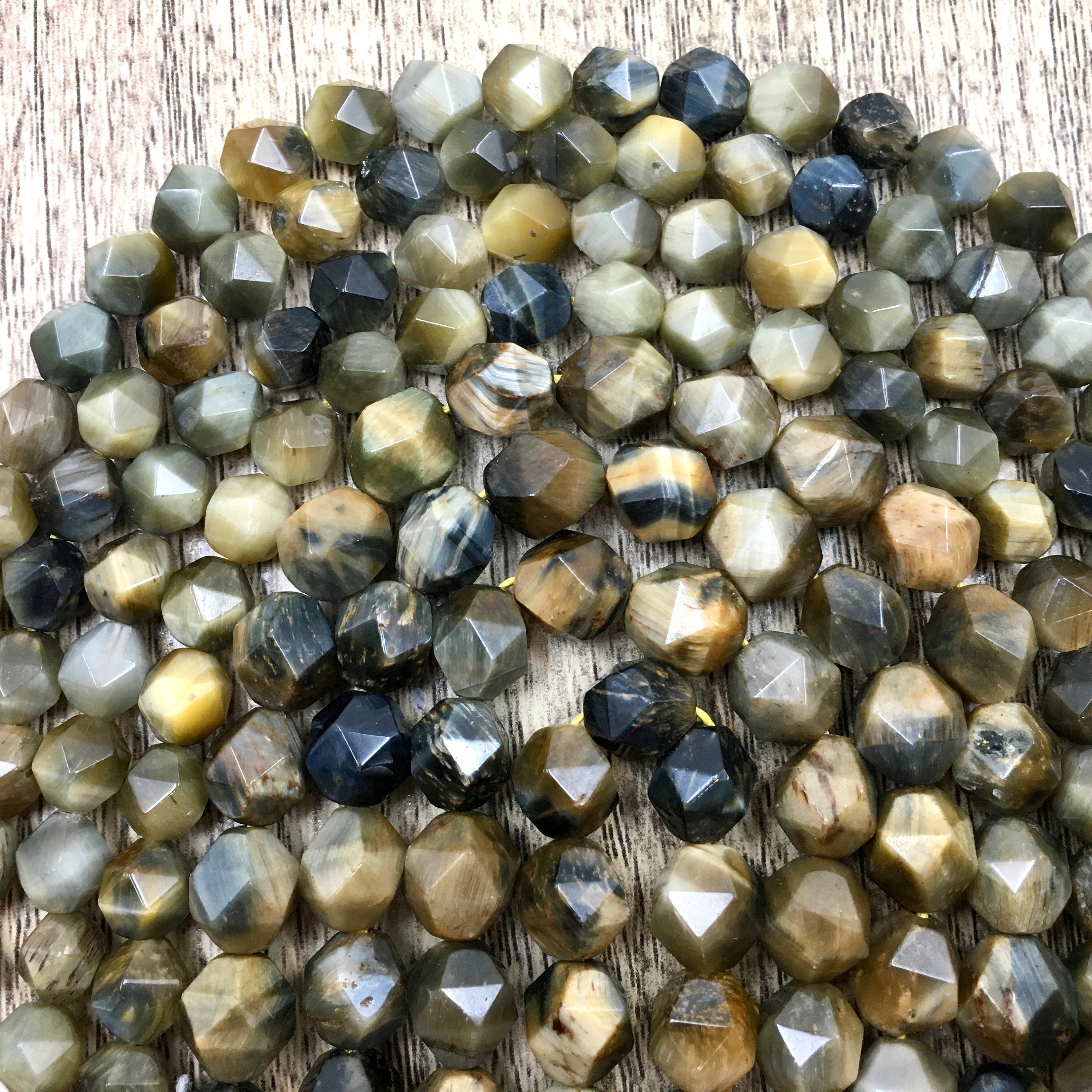 Gold & Gray Tiger Eye diamond cut shape beads | Bellaire Wholesale