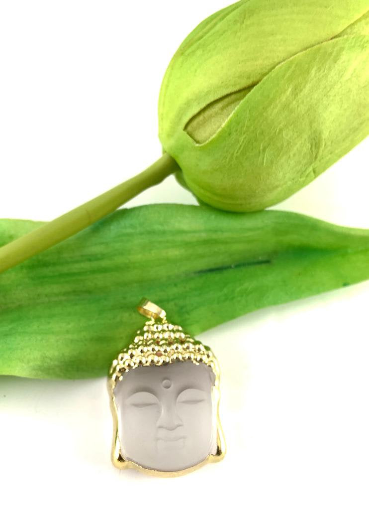 Buddha Head Frosted Glass Pendant with gold plated | Bellaire Wholesale