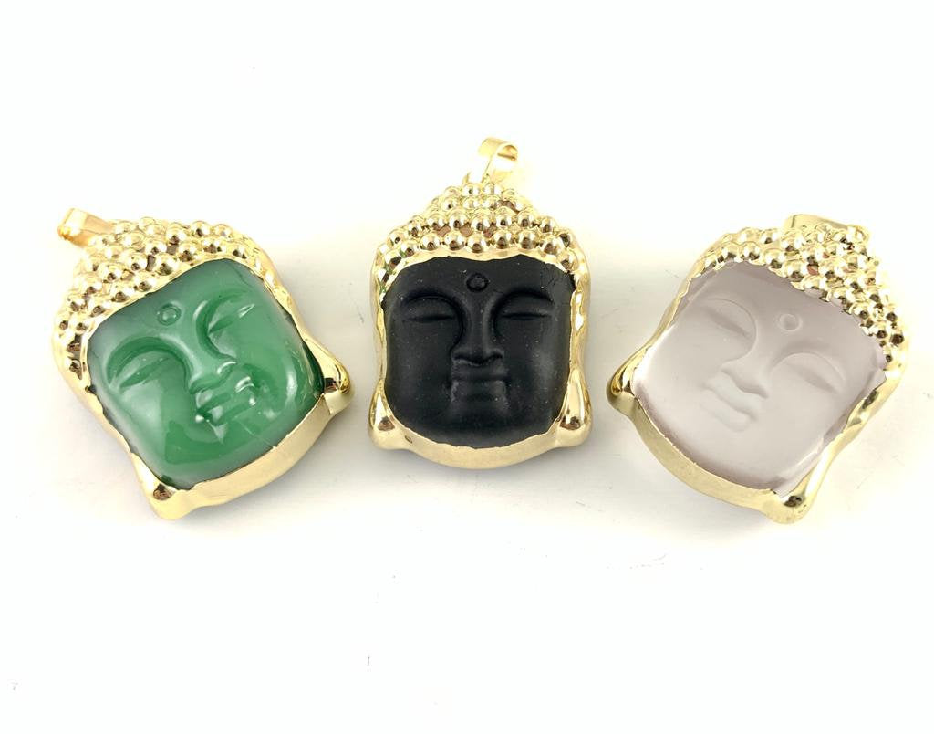 Buddha Head Frosted Glass Pendant with gold plated | Bellaire Wholesale