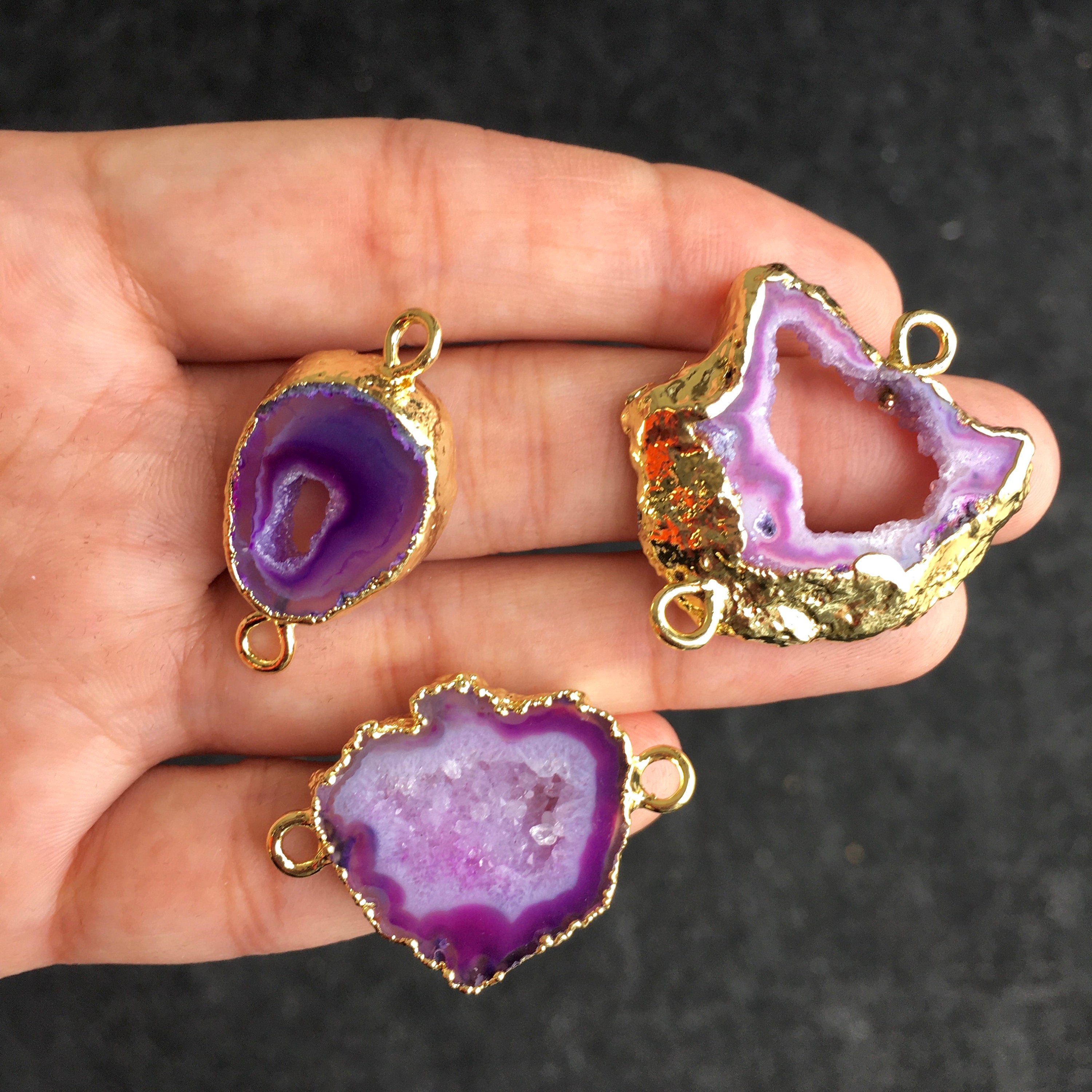 Purple Natural Druzy Agate Slice Connectors | Bellaire Wholesale
