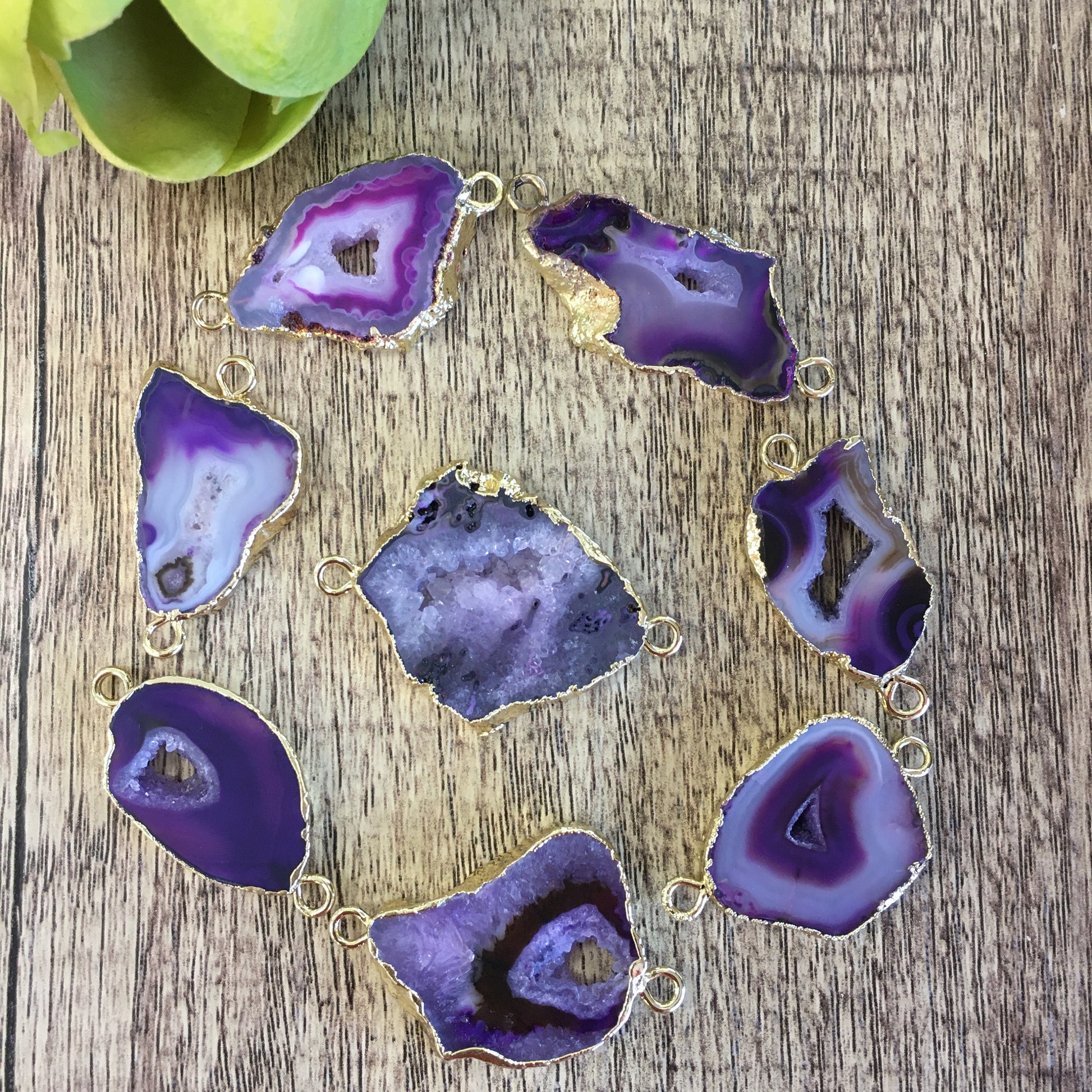 Purple Natural Druzy Agate Slice Connectors | Bellaire Wholesale
