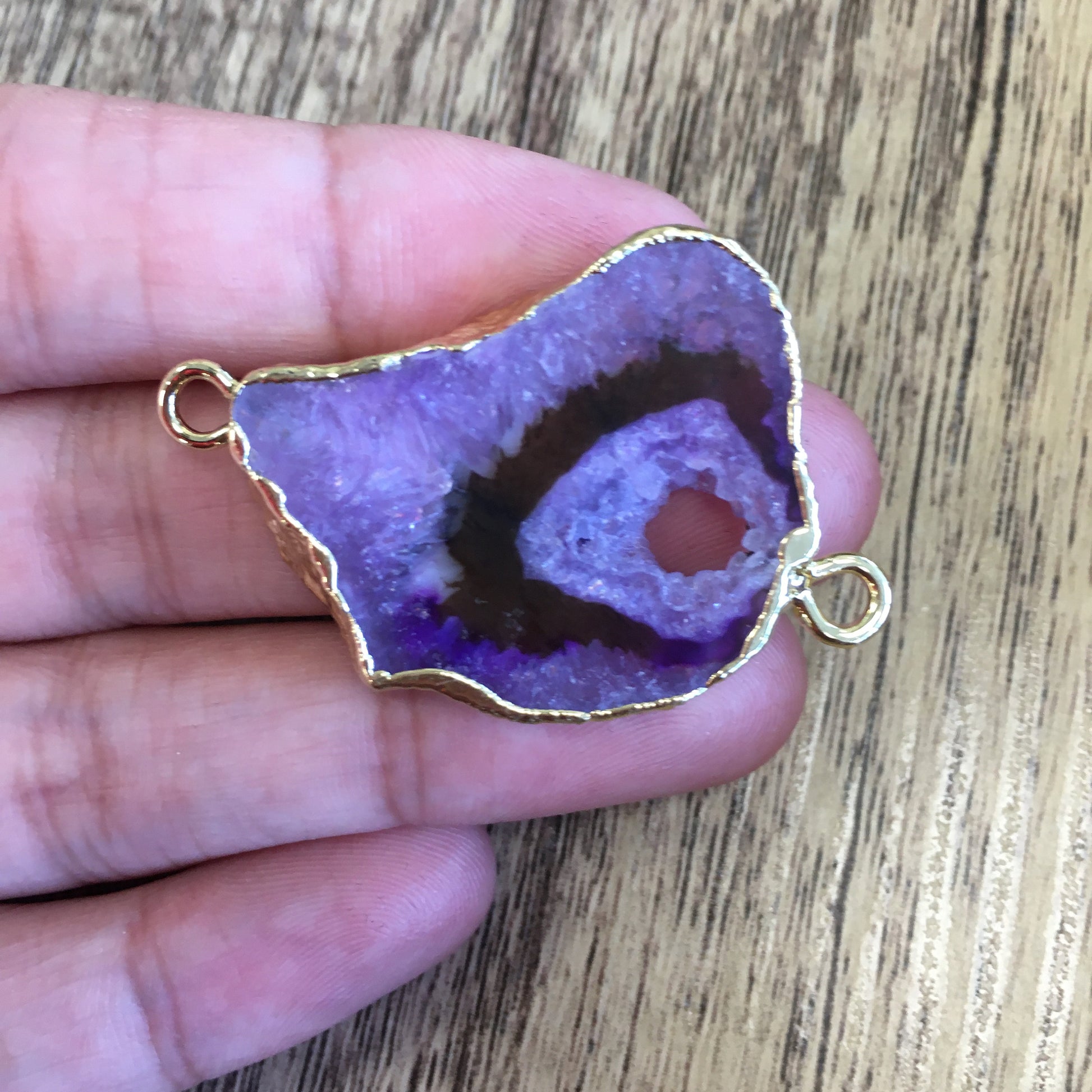 Purple Natural Druzy Agate Slice Connectors | Bellaire Wholesale