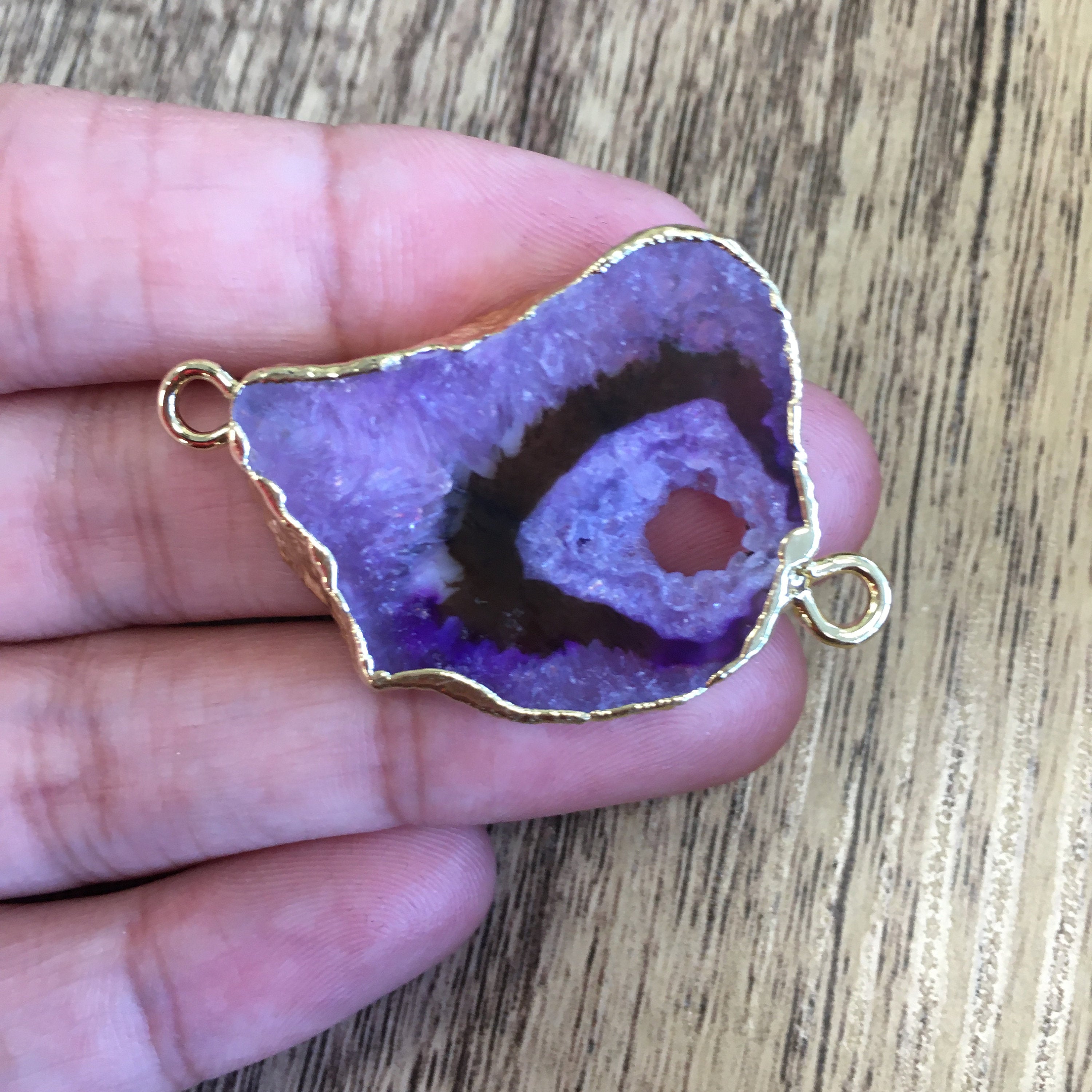 Purple Natural Druzy Agate Slice Connectors | Bellaire Wholesale