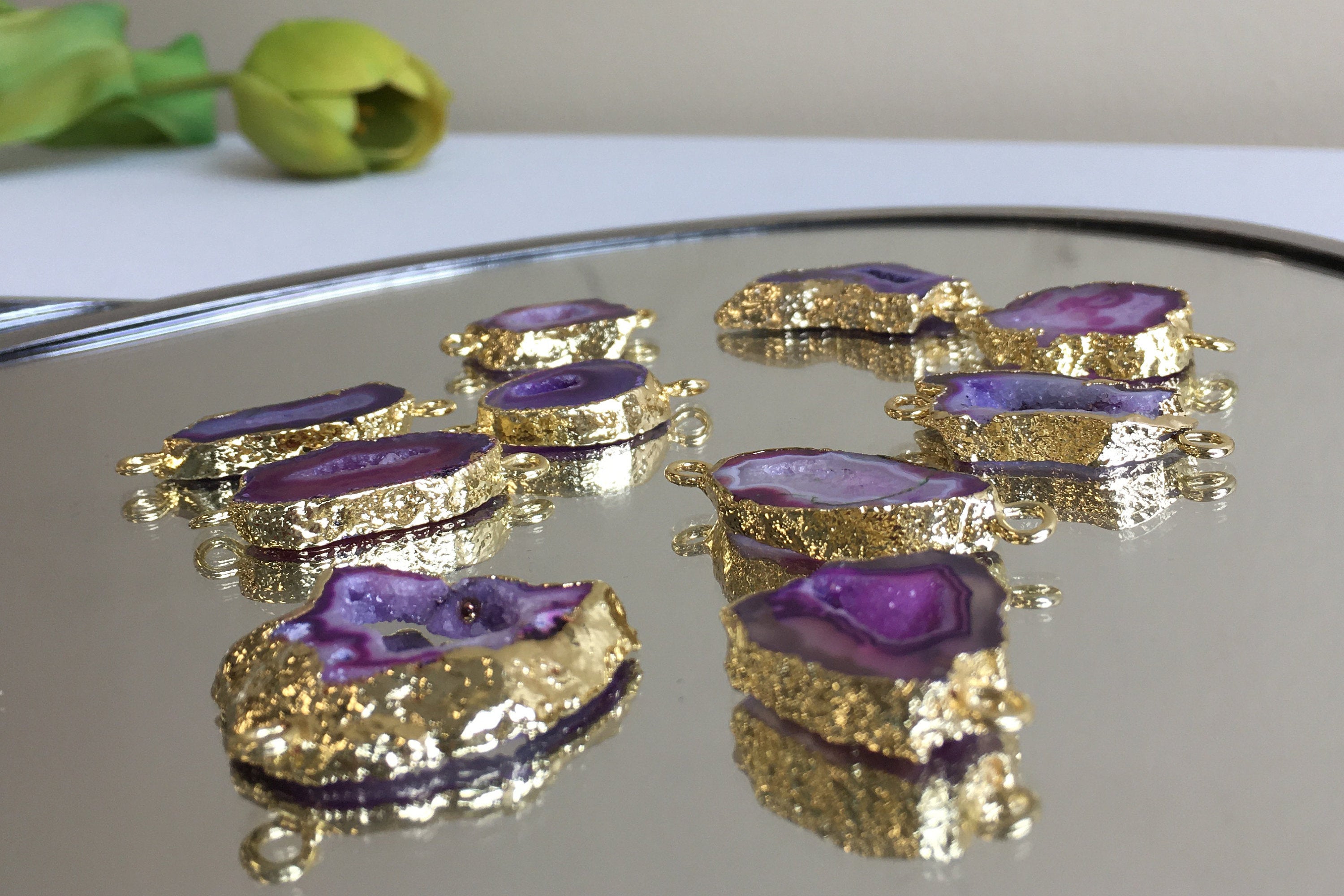 Purple Natural Druzy Agate Slice Connectors | Bellaire Wholesale