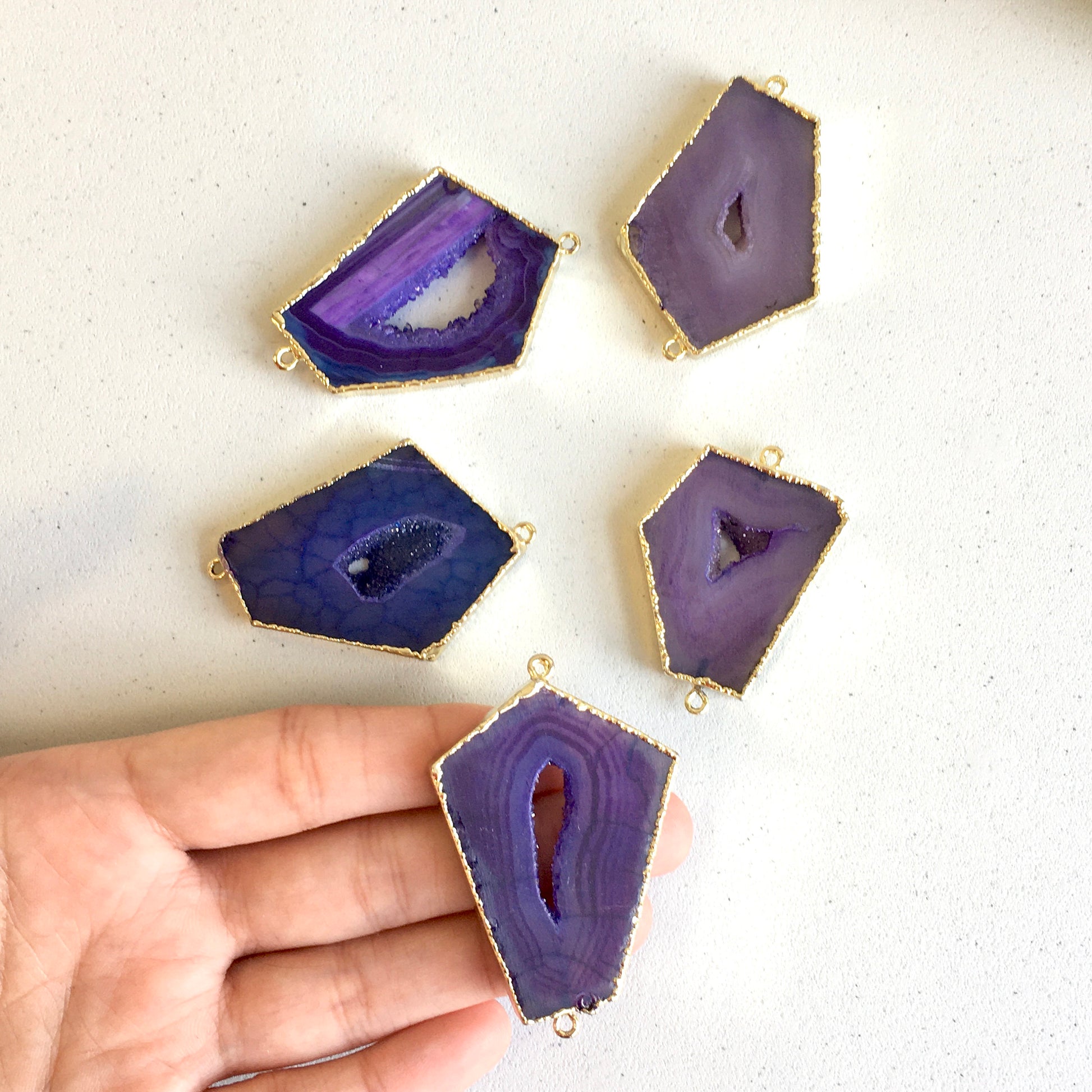 Purple Natural Druzy Agate Slice Connectors | Bellaire Wholesale