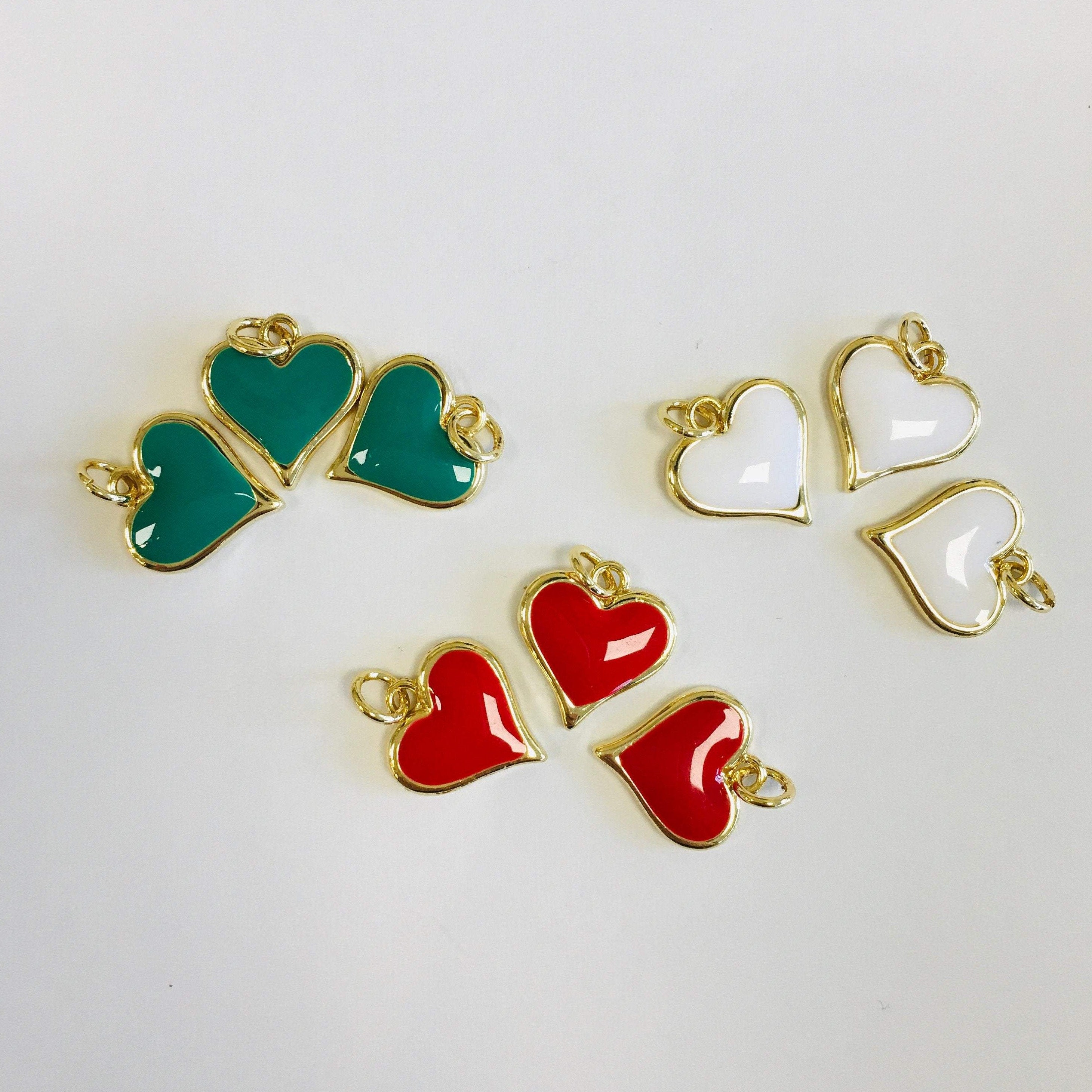 Brass Enamel 18K Gold Plated Heart Charms | Bellaire Wholesale
