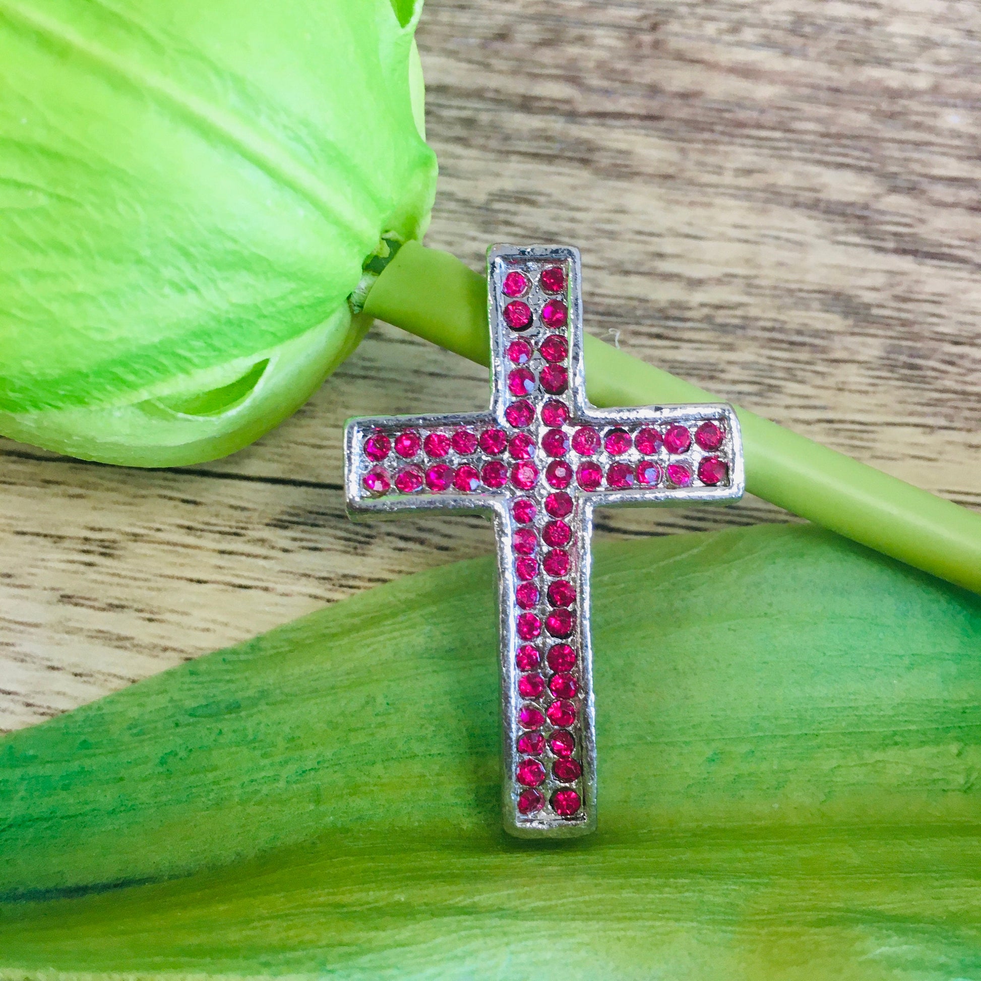 Pink Rhinestone Cross Bead/ Connector | Bellaire Wholesale