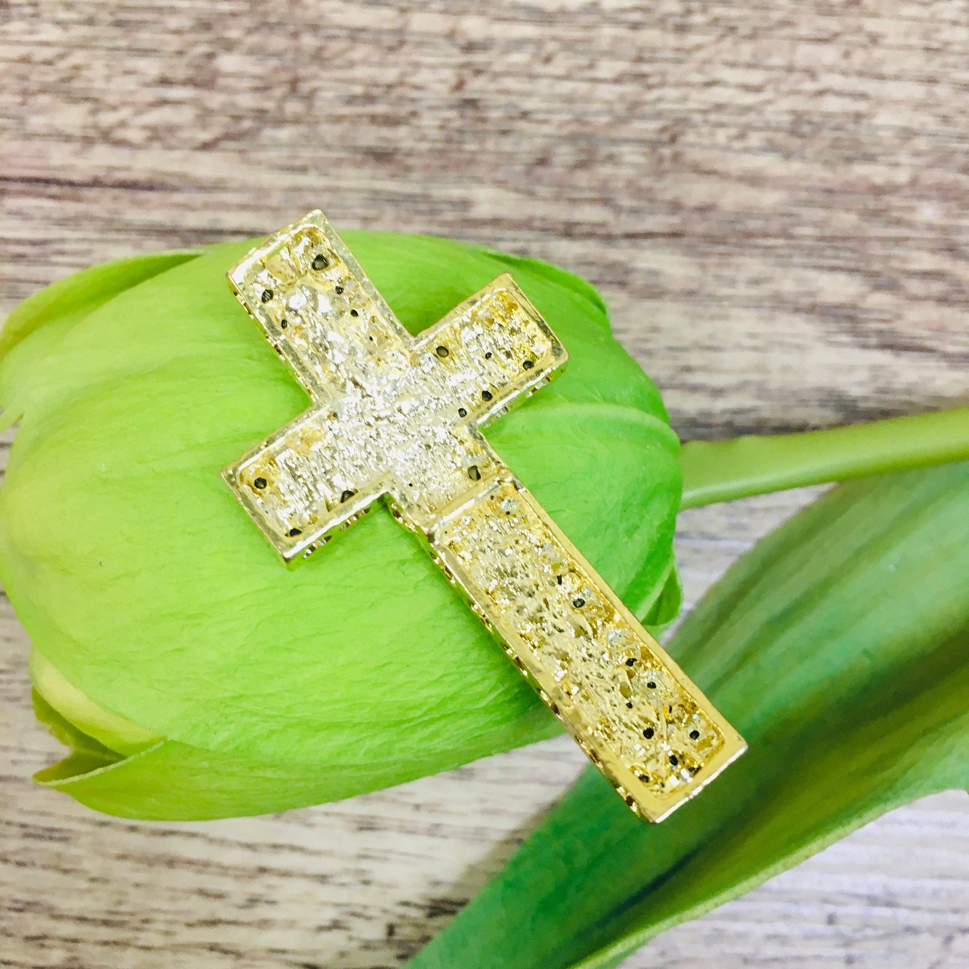 Gold Cross with Rhinestones, heart holes | Bellaire Wholesale