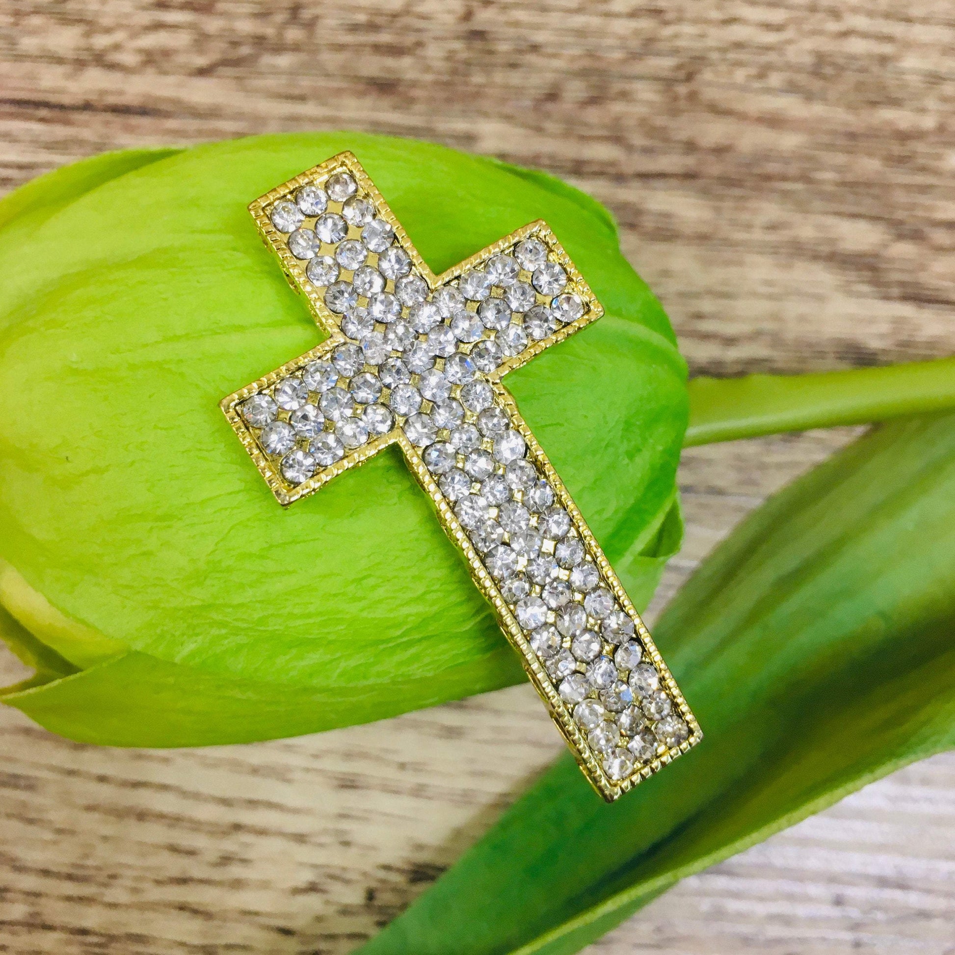 Gold Cross with Rhinestones, heart holes | Bellaire Wholesale