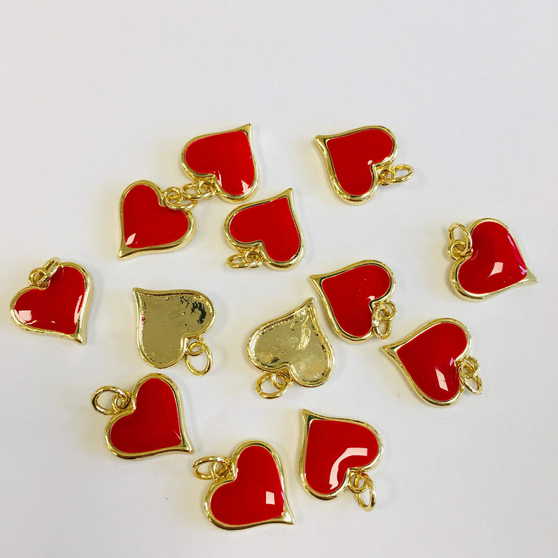 Brass Enamel 18K Gold Plated Heart Charms | Bellaire Wholesale