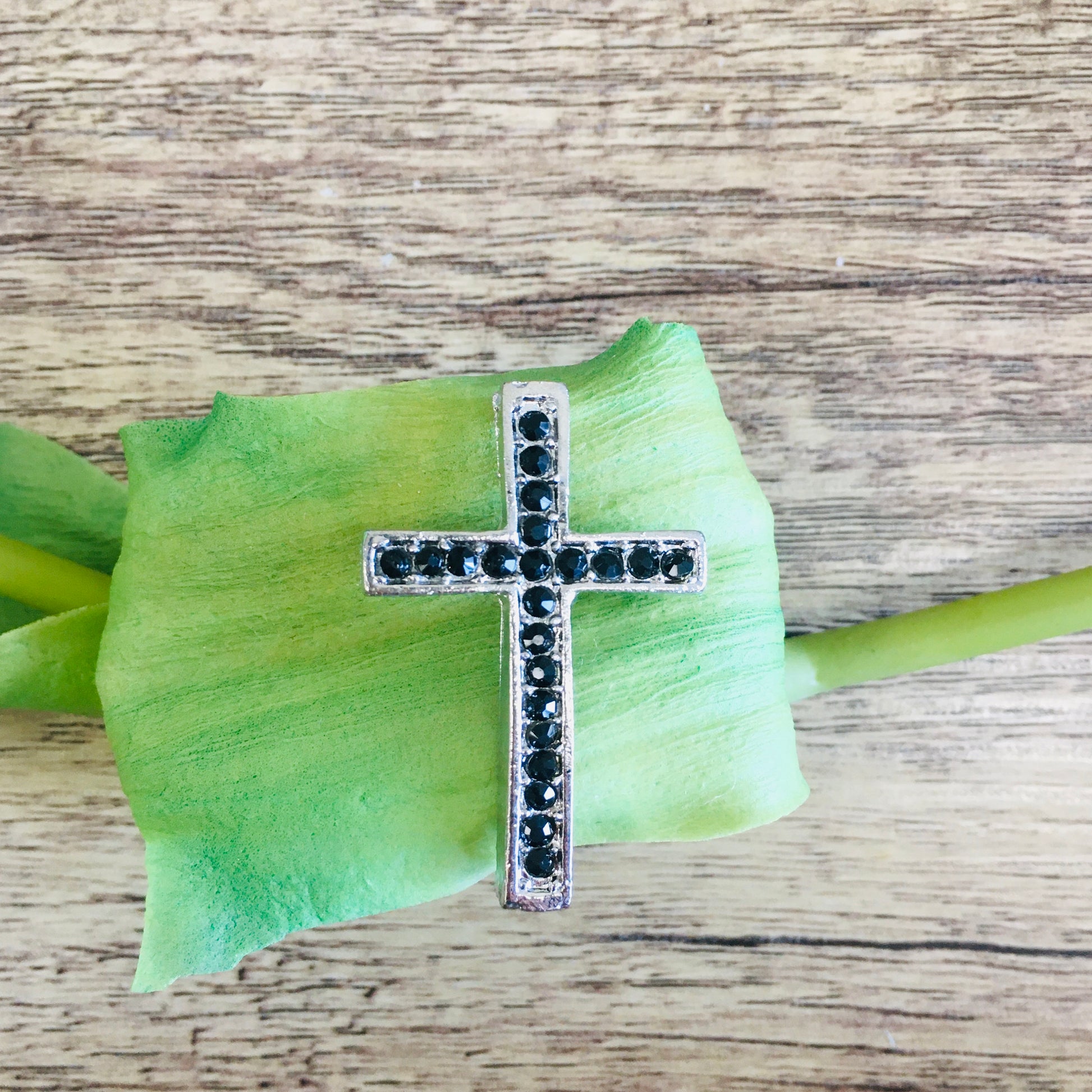 Alloy Cross Bead with black rhinestones | Bellaire Wholesale