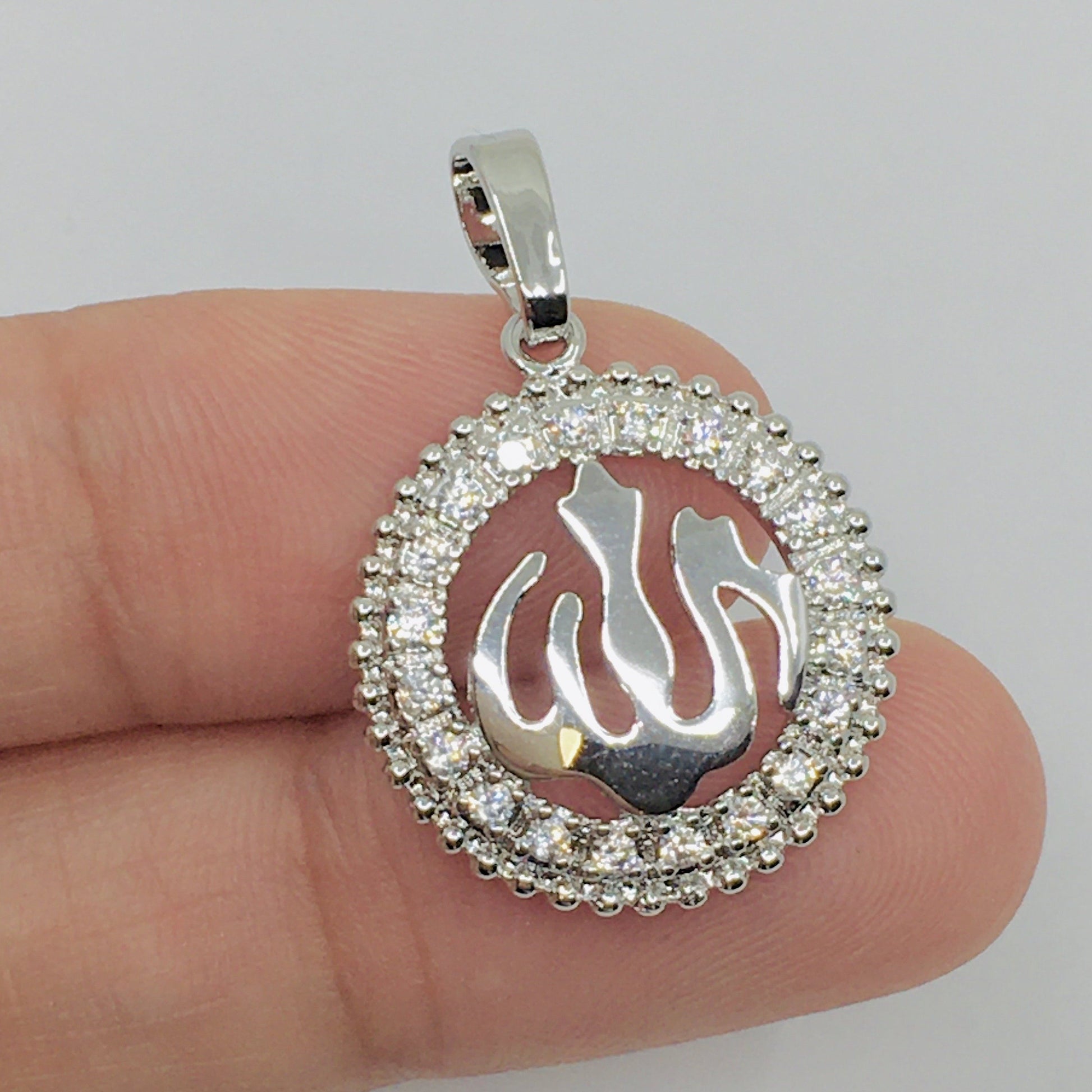 Rhodium Allah Pendant CZ | Bellaire Wholesale