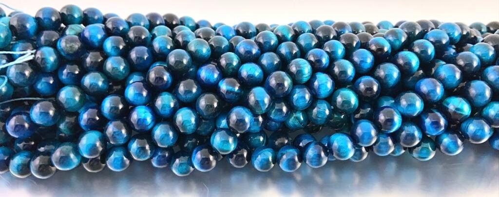 Lake Blue Tigers eye bead, Round | Bellaire Wholesale