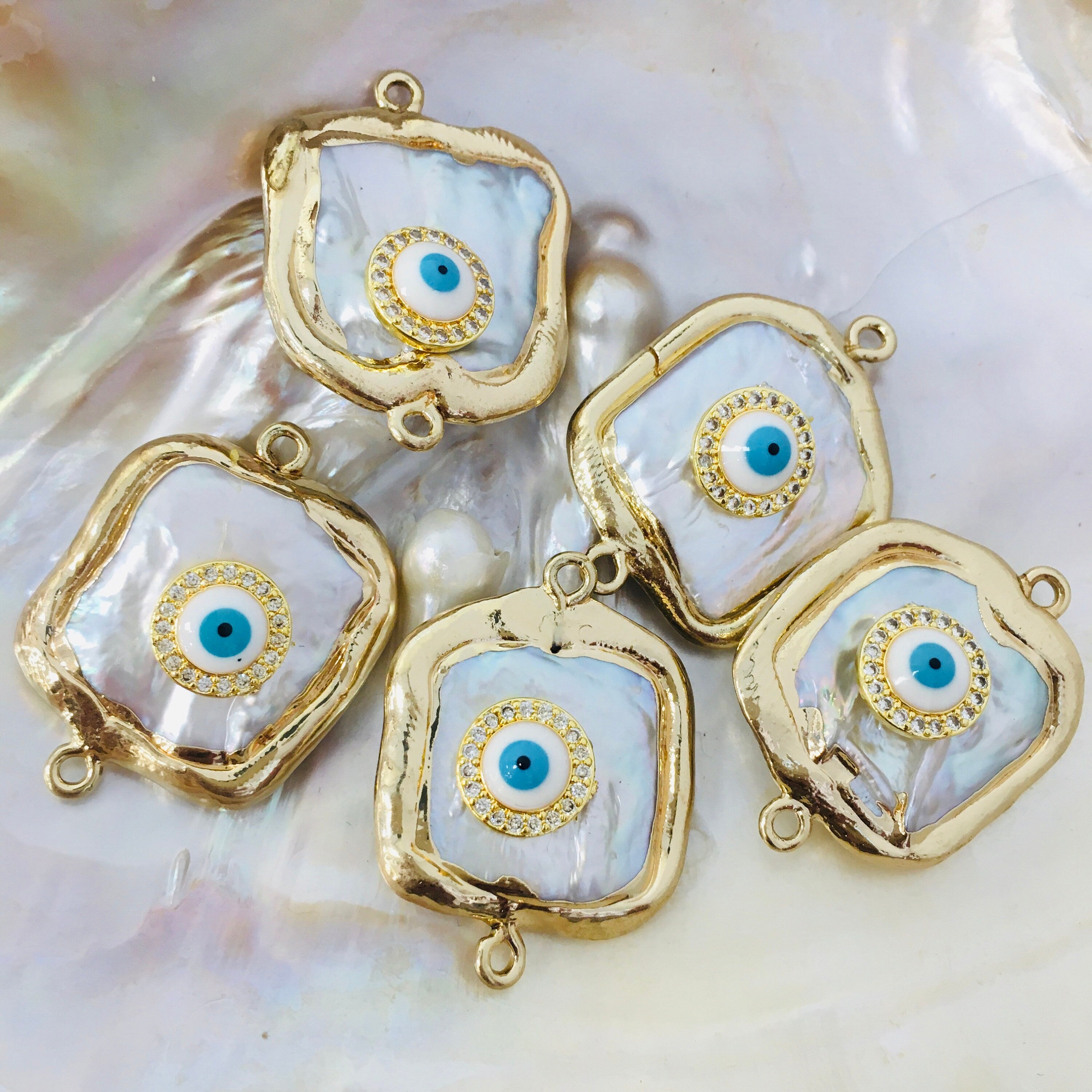 Evil Eye Shell Pearl Connector | Bellaire Wholesale