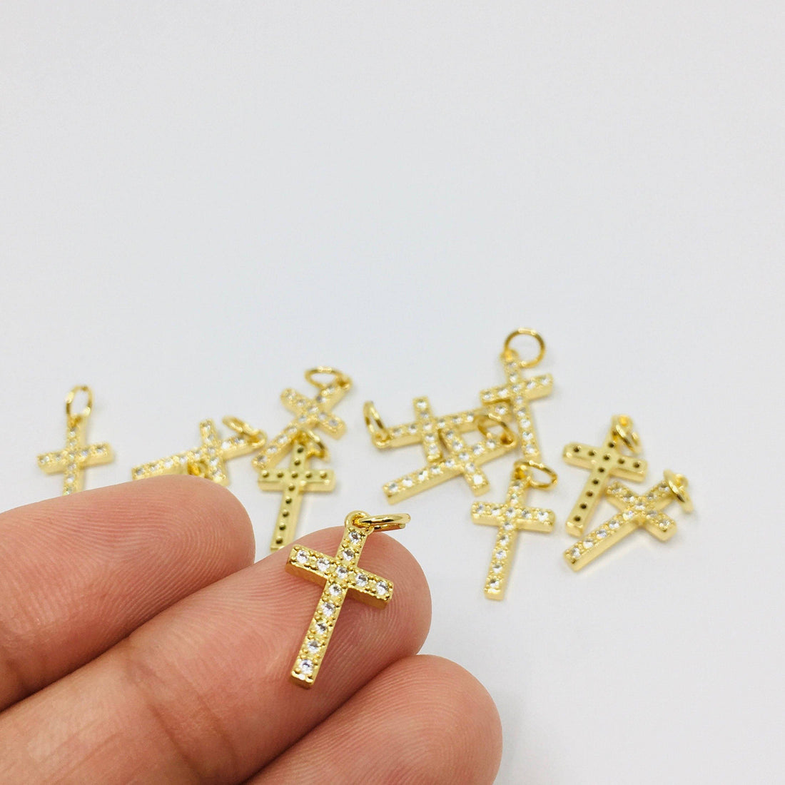 Small Cross Charm, 18k Gold Plated CZ | Bellaire Wholesale