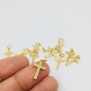 Small Cross Charm, 18k Gold Plated CZ | Bellaire Wholesale